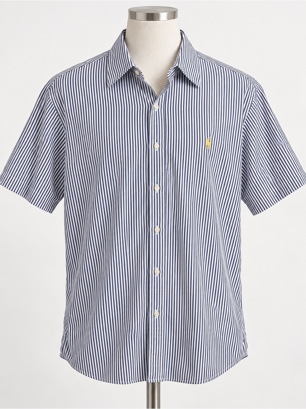 Ralph Lauren Men’s XXL Custom Fit Blue White Stripe Short Sleeve Shirt